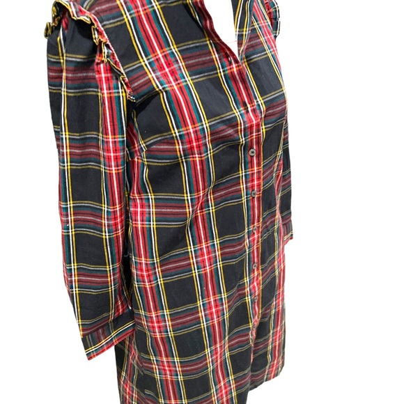 J. Crew women’s size 00 ruffled mock neck plaid button up shirt dress. - Picture 7 of 8